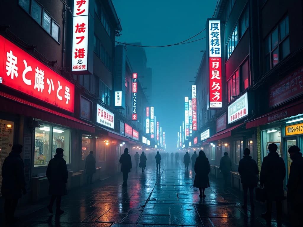 Neon-lit cyberpunk city street