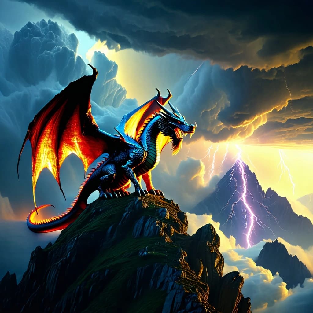Majestic dragon on mountain peak
