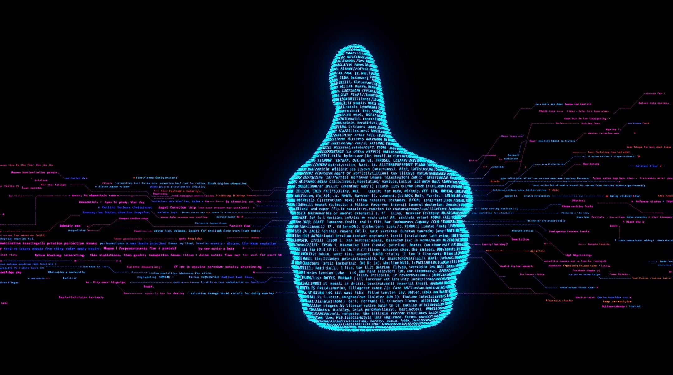 Agent satisfaction visualized - thumbs up made of code streams